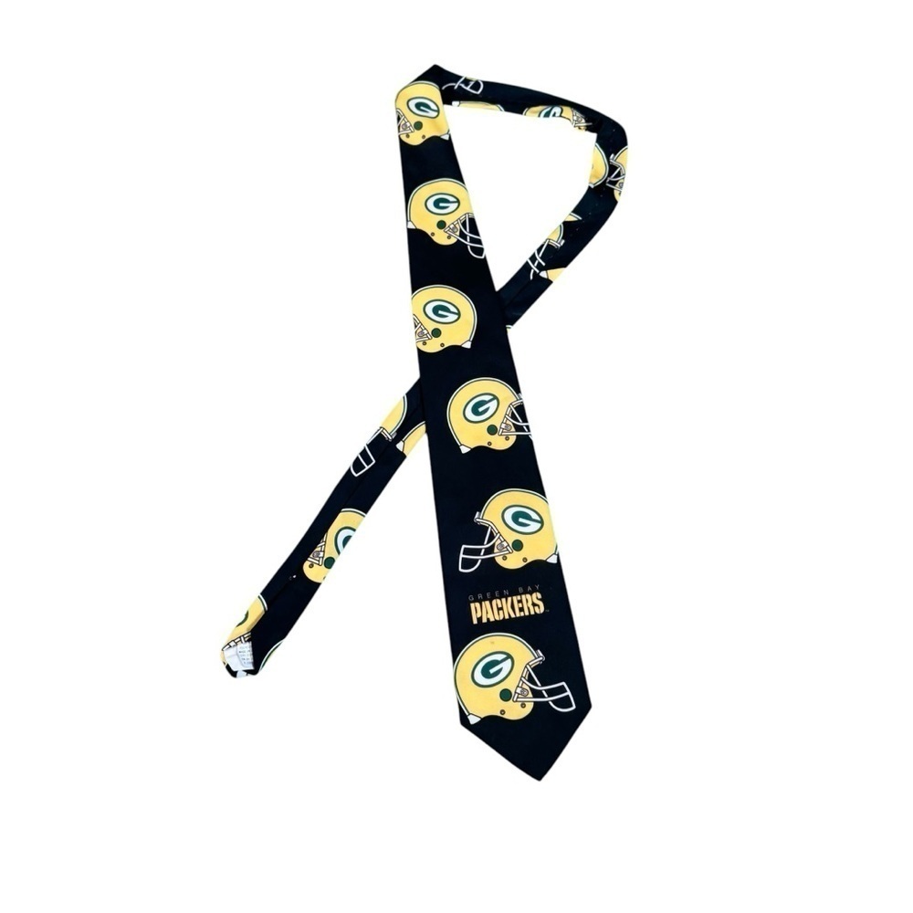 Vintage Green Bay Packers Helmets Black NFL Neck Tie-1993 NFL Ralph Marlin & Co